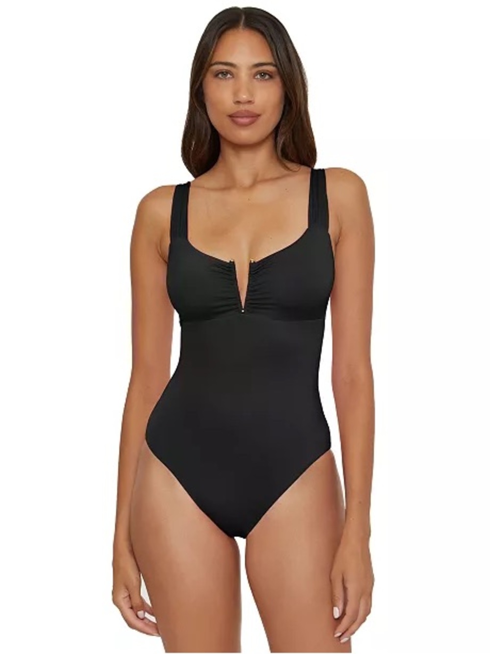 NWOT- -BECCA Black One-Piece Swimsuit with V-Slit‎
